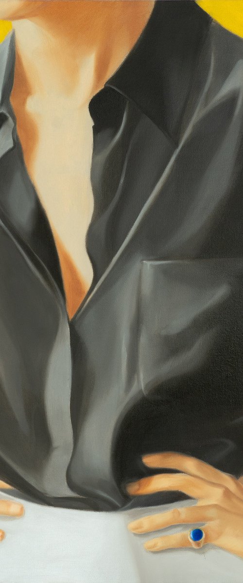 Black Shirt and Blue Ring by Ara Youn