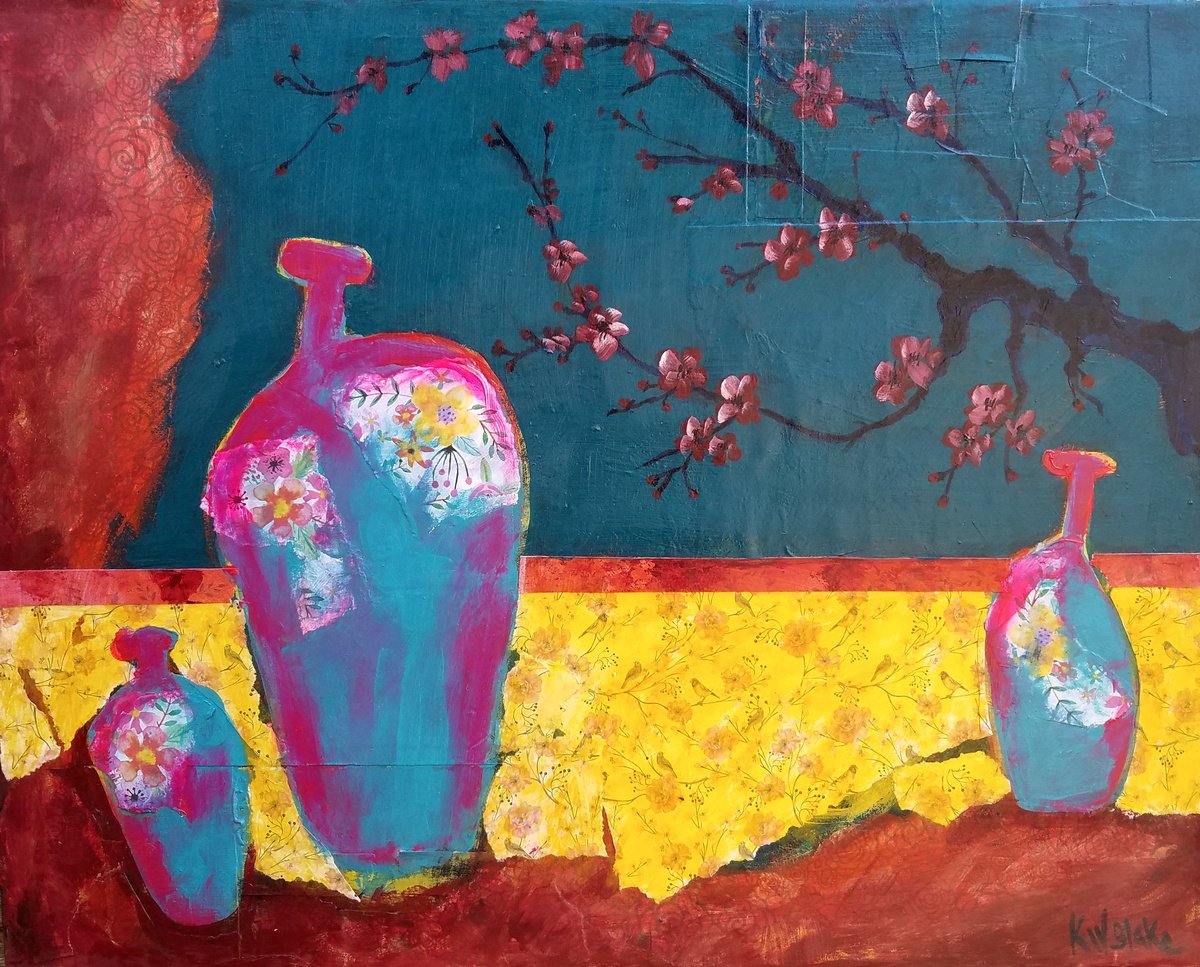 Impressionistic Still Life Painting By Kevin Blake, 20 X 16", Japanese Blossom, Original Artwork
