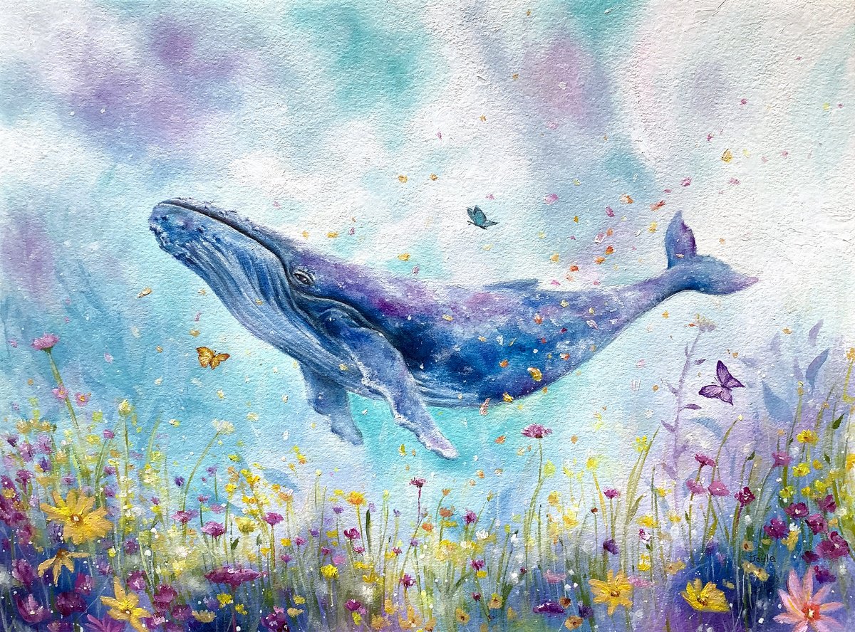 Expressive Animal Oil Painting By Joule Kim, 12 X 9", Floral Flight, Original Artwork