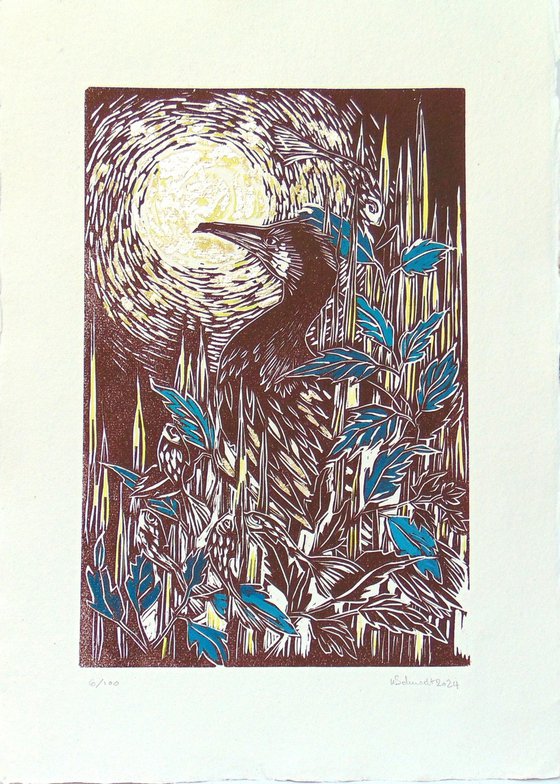 Cormorant linocut, A3