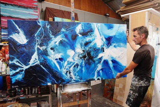 Blue Theory 200cm x 100cm Textured Abstract Art