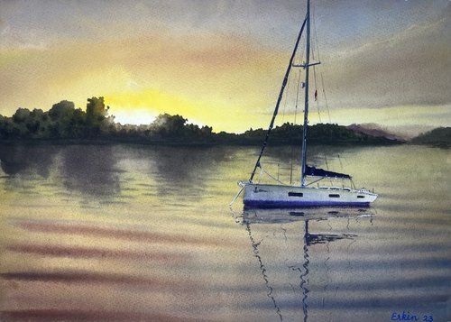 Sunrise Sailboat and Silence. by Erkin Yılmaz