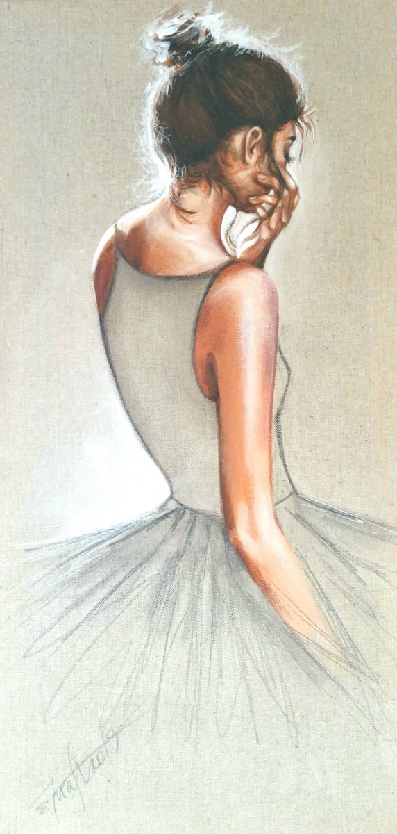 Expressive Portrait Acrylic Painting By Elena Kraft, 12 X 24, Ballerina I, Original Artwork