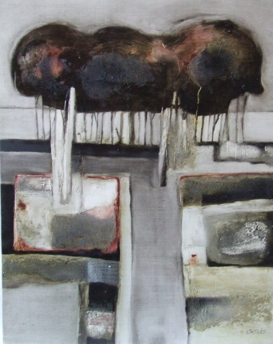 Expressive Abstract Oil Painting By Csaba Csendes, 16 X 20, Winter Landscape I., Original Artwork