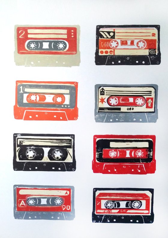 Linocut cassette tapes #63