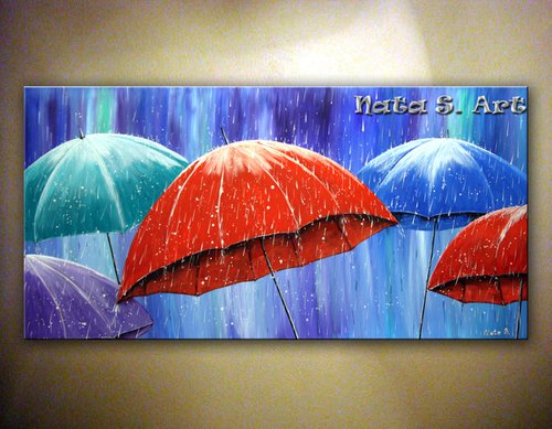 Rainy Day - Original Canvas Art 48" x 24" by Nataliya Stupak