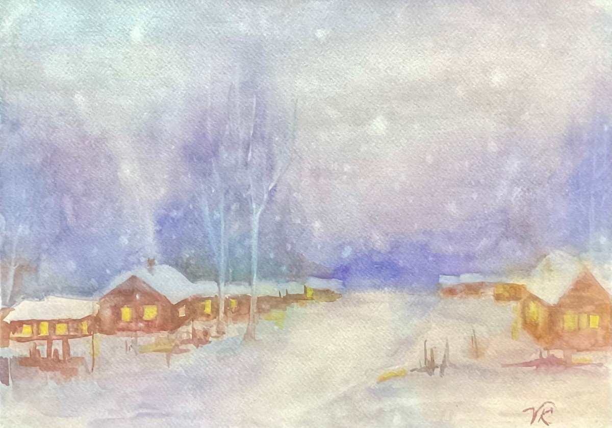Impressionistic Landscape Watercolour By Vera Klimova, 16 X 12", Magic Snow, Original Artwork