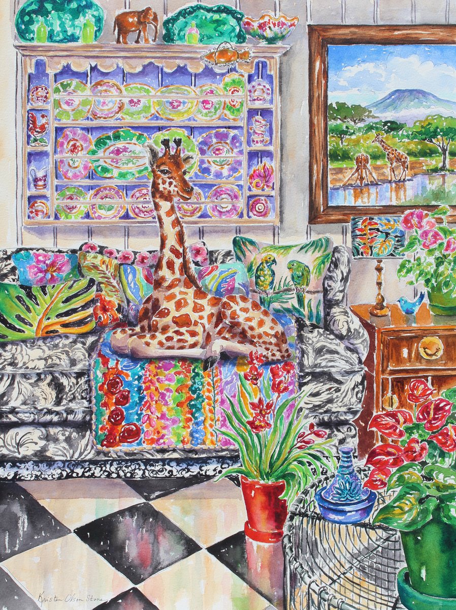 Impressionistic Animal Watercolour By Kristen Olson Stone, 18 X 24", My Favorite Room, Original Artwork