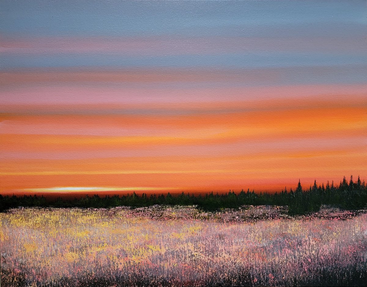 Impressionistic Landscape Oil Painting By Faith Patterson, 28 X 22, End Of A Good Day, Original Artwork