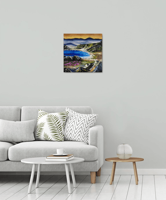 Wonderful view, original landscape mountains, lake oil painting, Gift, home decor