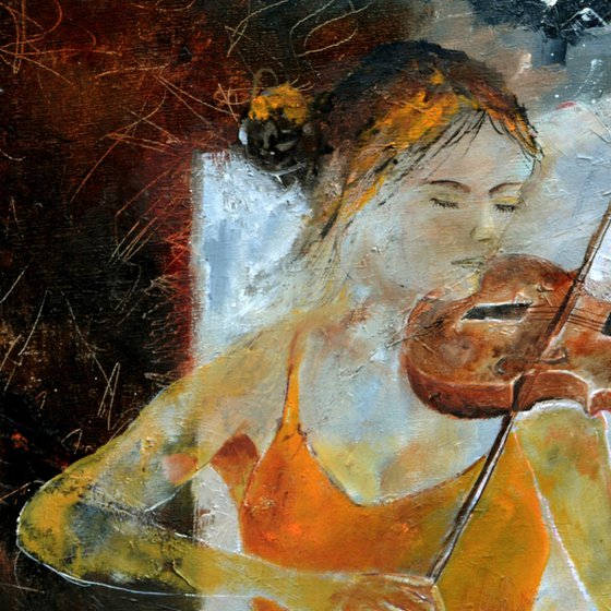 She is playing violin