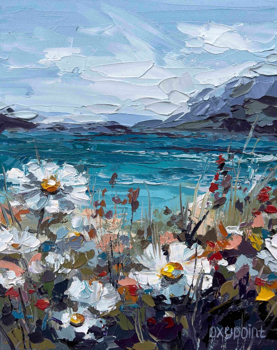 Impressionistic Landscape Oil Painting By Oxypoint, 8 X 10", "Blooming Seashore" Seascape, Original Artwork