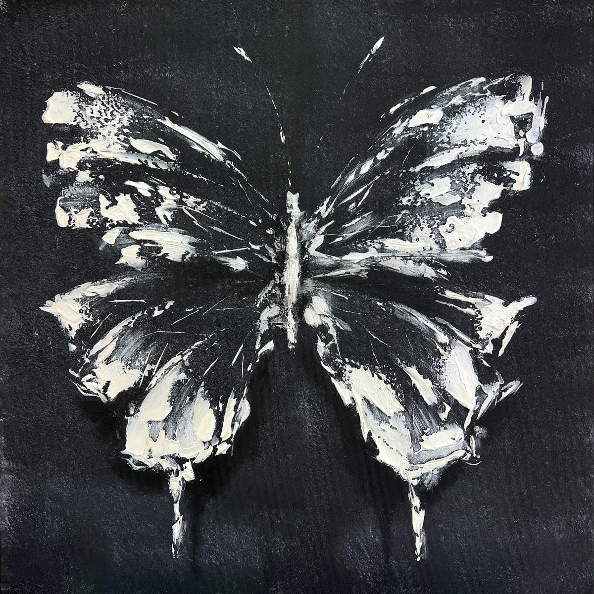 White and Black mother-of-pearl  butterfly. White and Black Abstract butterfly painting. by Marina Skromova