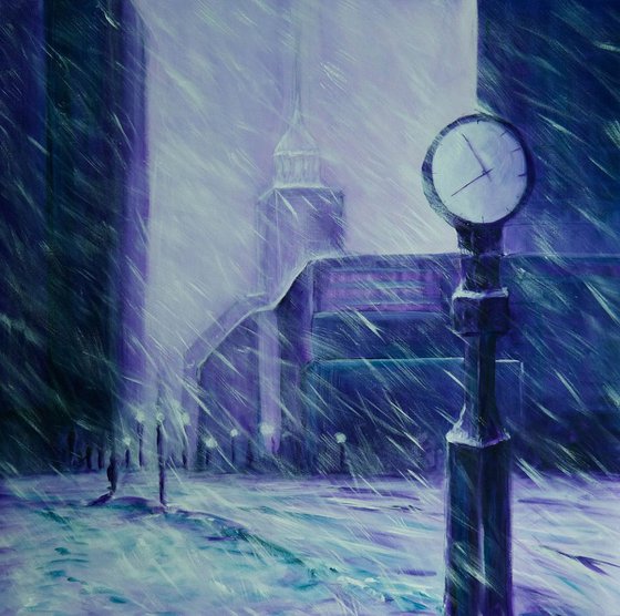 The winter is Coming II - Large Snow New York Cityscape Unique Painting