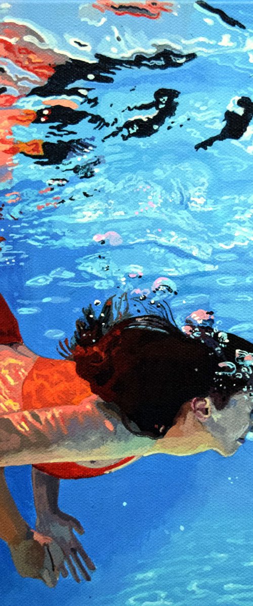 Underneath XLVIIII - Miniature swimming painting by Abi Whitlock