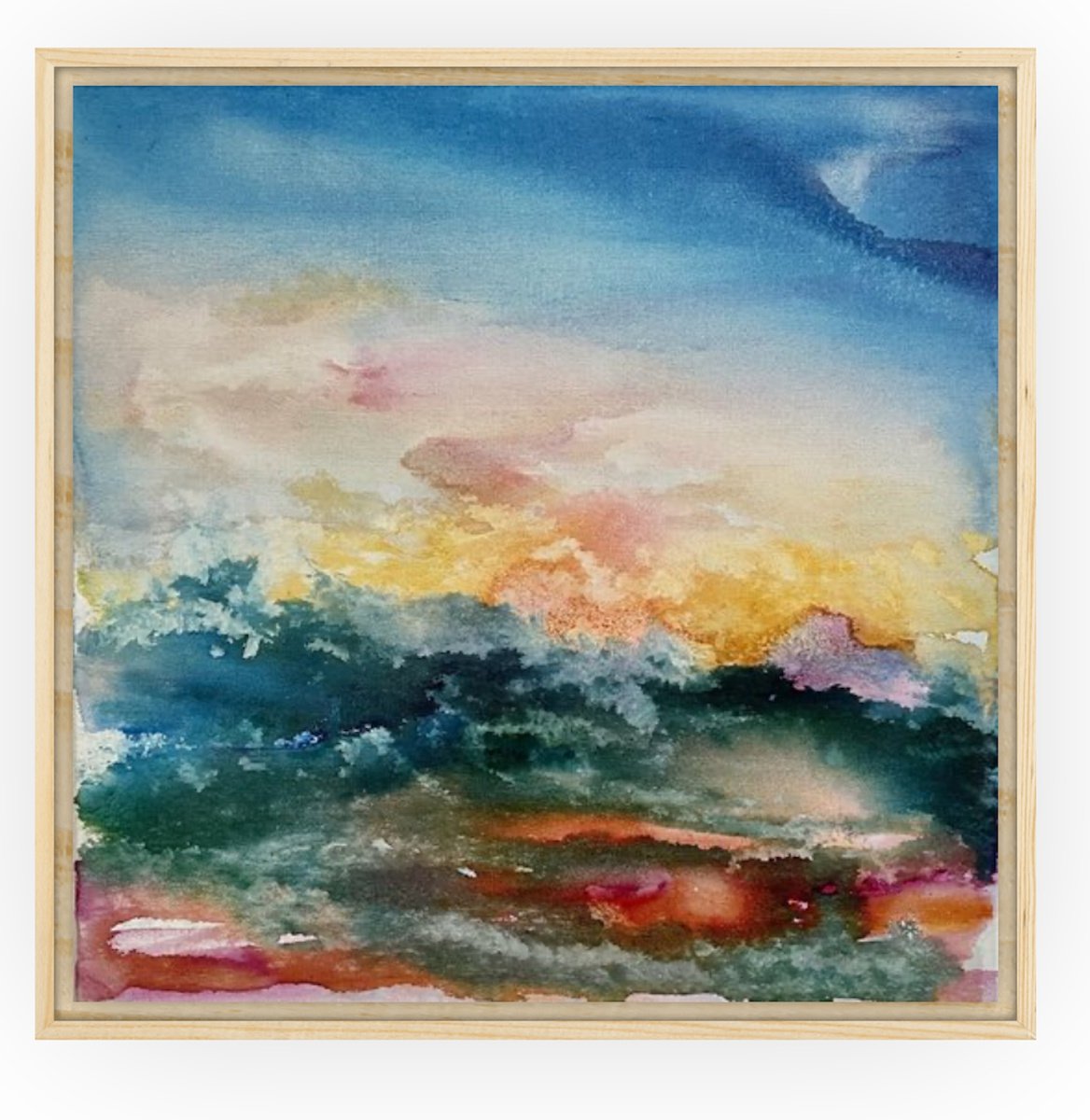 Abstract Landscape Watercolour By Gesa Reuter, 24 X 24, Stormy Times, Original Artwork