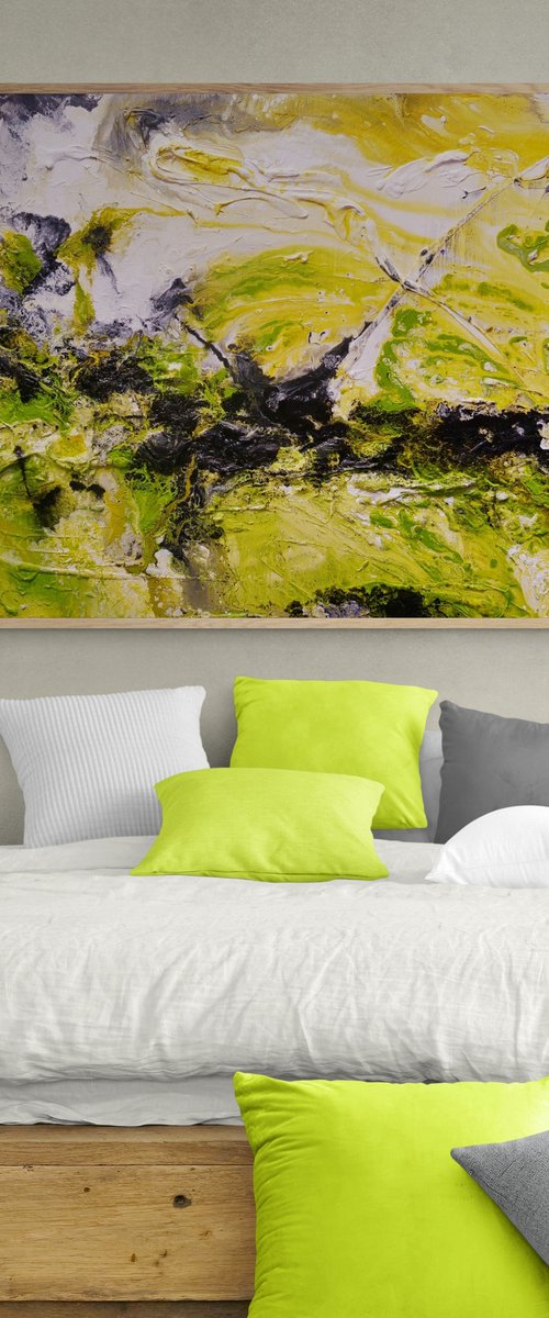 Lime By Design 190cm x 100cm Lime Textured Abstract Art by Franko