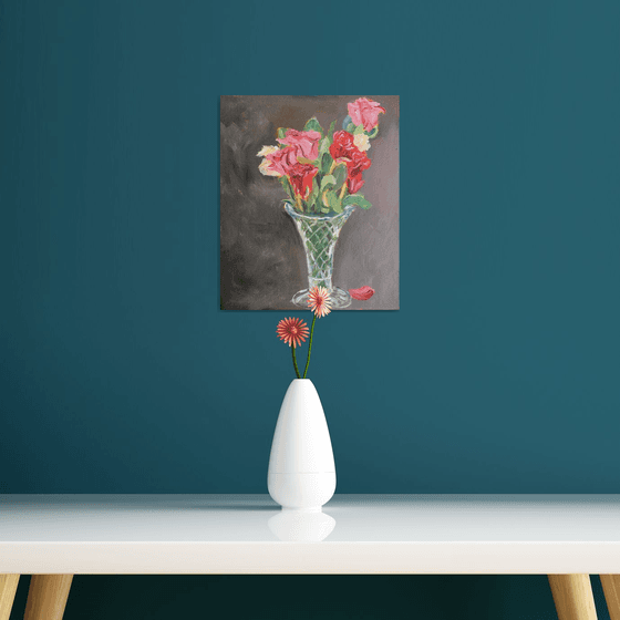 Vase of assorted roses original painting in oils