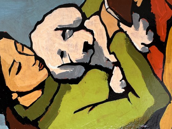 Woman Reading to Dog - Original Art 8x8 inch