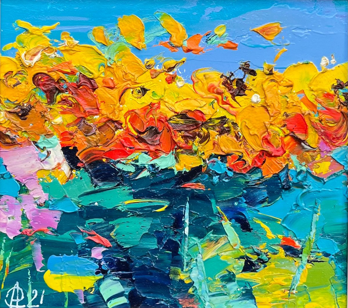 Abstract Botanical Oil Painting By Svitlana Andriichenko, 9 X 8", Flower Cloud, Original Artwork