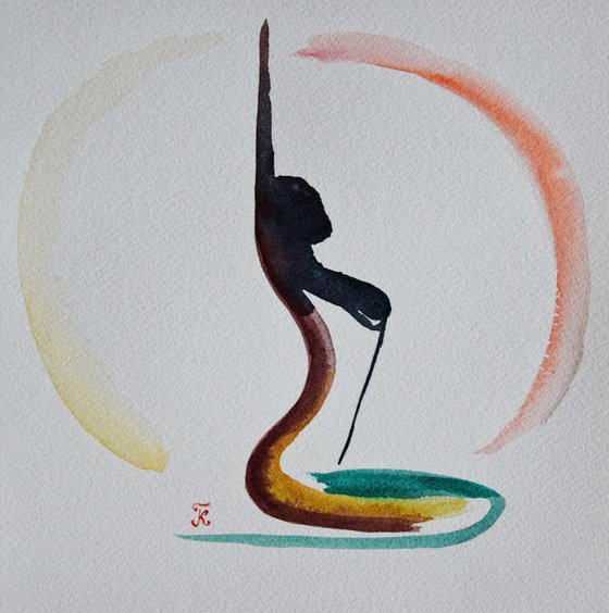 Yoga wall art, abstract female watercolor painting, woman home decor