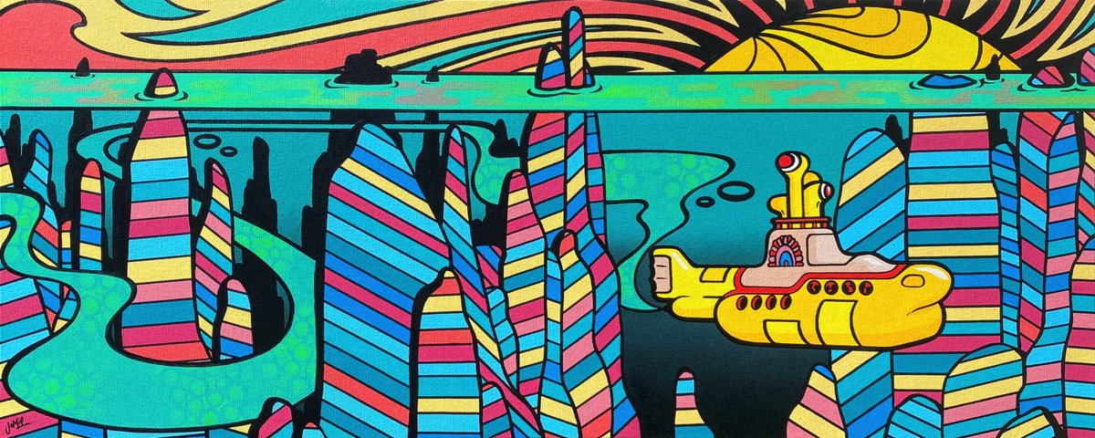 Urban And Pop Portrait Acrylic Painting By Jamie Lee, 39 X 16, Yellow Submarine - Long, Original Artwork