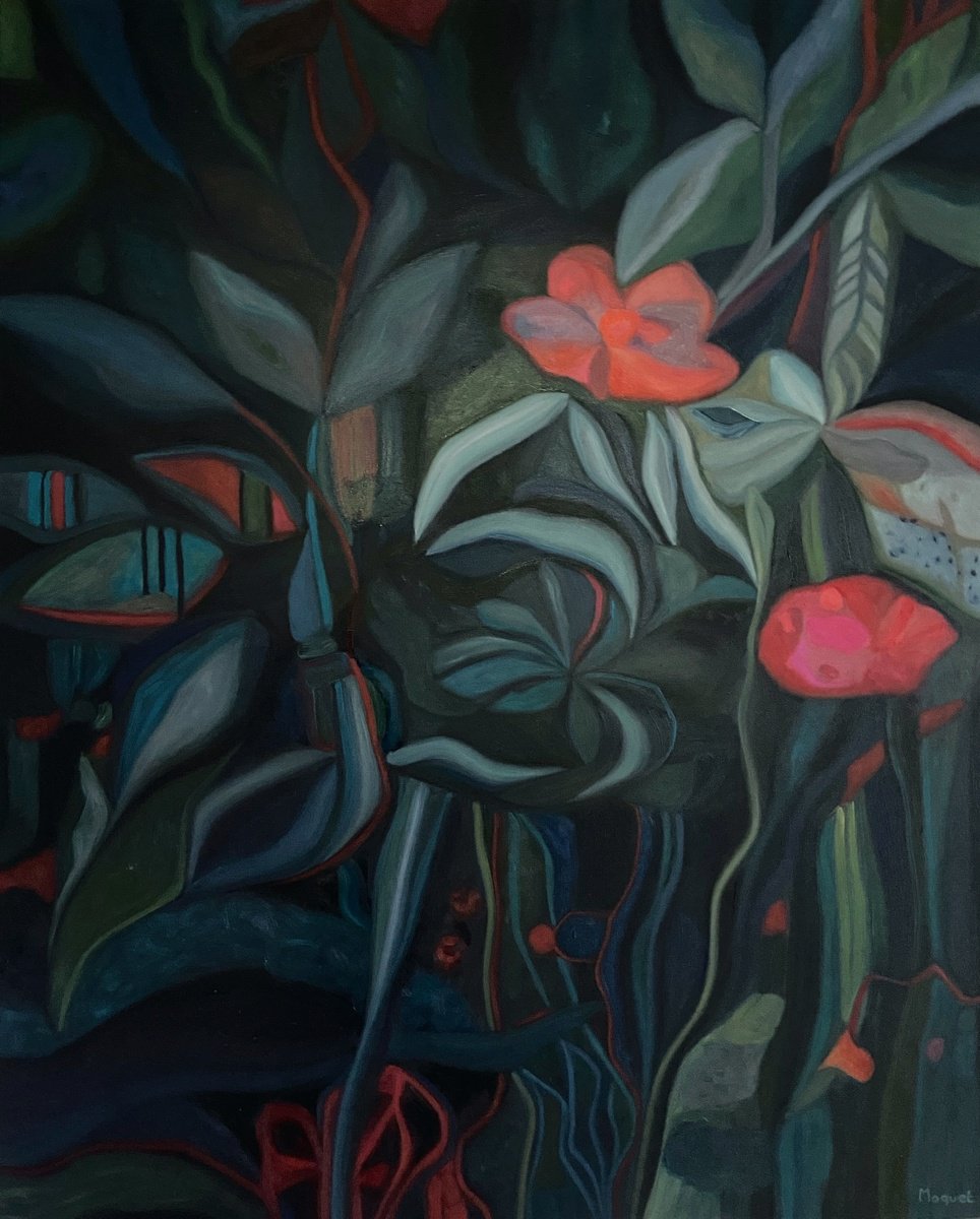 Organic Botanical Oil Painting By Nathalie Maquet, 32 X 39", Bouquet 36, Original Artwork