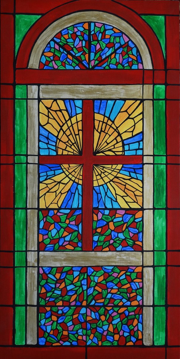 The stained glass church window by Rachel Olynuk