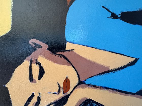 Woman with Dog and Coffee – Original Painting