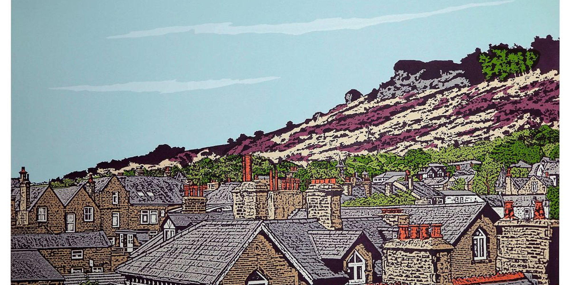Art of the Day: "Ilkley rooftops to Cow and Calf - (Plum), 2016" by Talia Russell