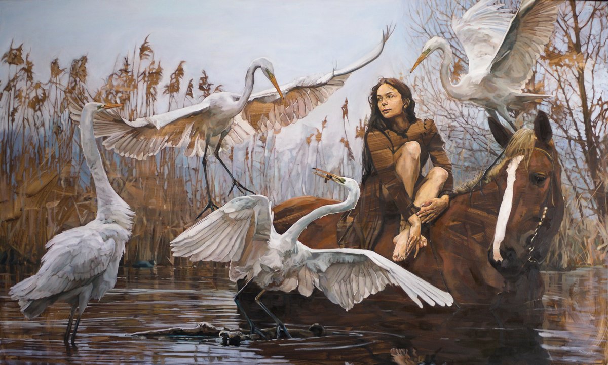 Photorealistic Animal Oil Painting By Oleksii Gnievyshev, 79 X 47", Crossing, Original Artwork