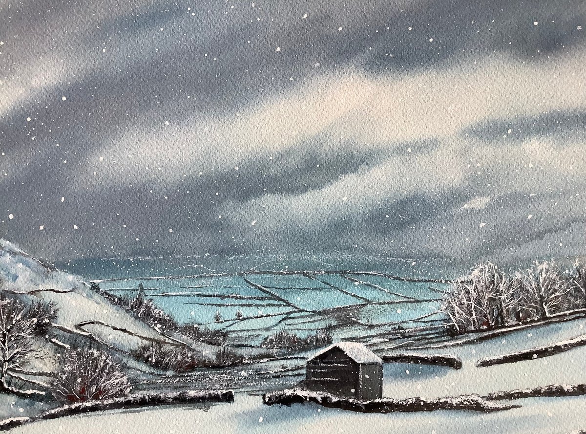 Impressionistic Landscape Watercolour By Darren Carey, 15 X 11, Mid Winter, Original Artwork