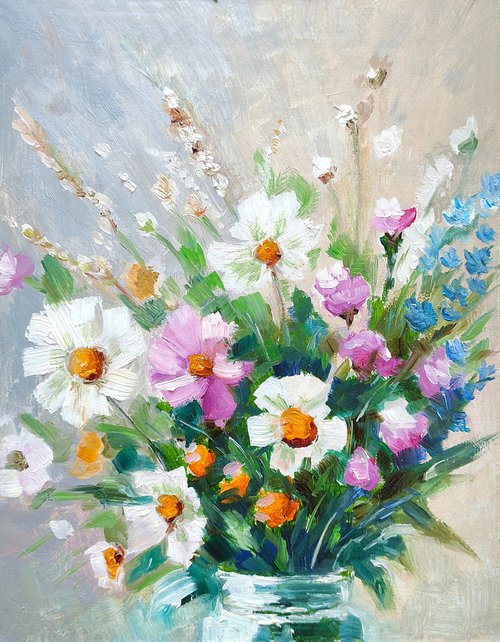 Bouquet of wild flowers oil painting by Yulia Berseneva