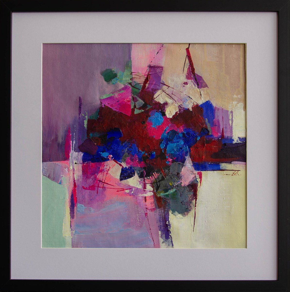 Impressionistic Abstract Acrylic Painting By Valentin, 19 X 19", Rhythm Of Flowers, Original Artwork