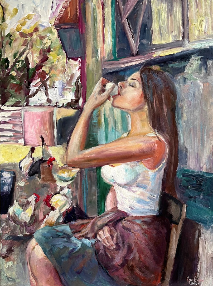 Girl drinking an egg by Kateryna Krivchach