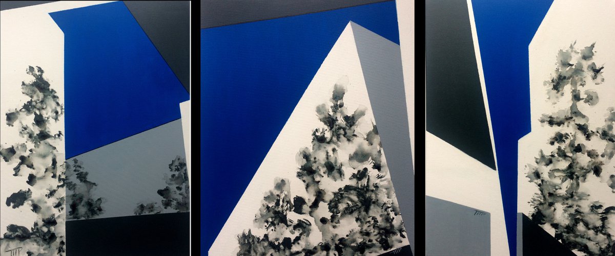 Geometric Abstract Acrylic Painting By Michele Paris, 48 X 20", Ciel De Serralves #159, Original Artwork