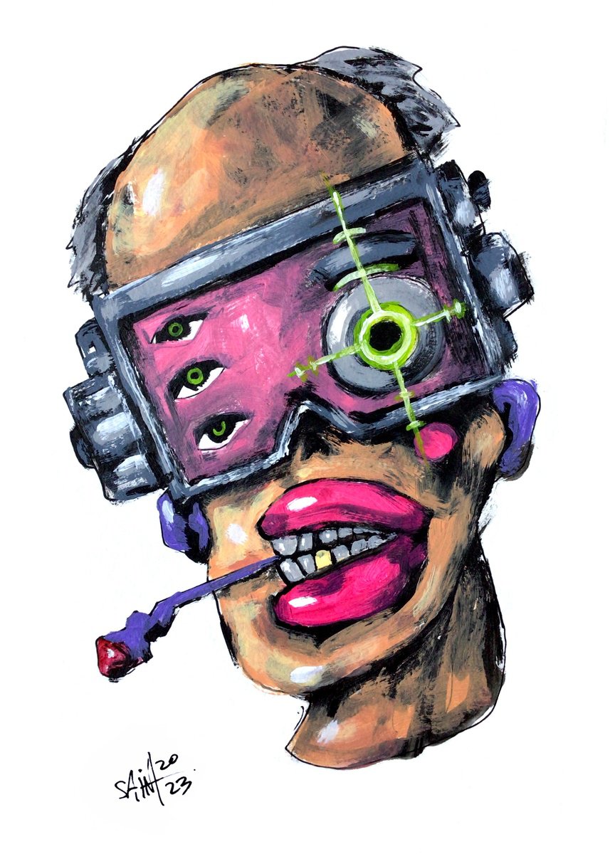 #197 Cyberpunk Zombie portrait painting original art, Horror Creepy Dark Art Brut Strange... by Ruslan Aksenov