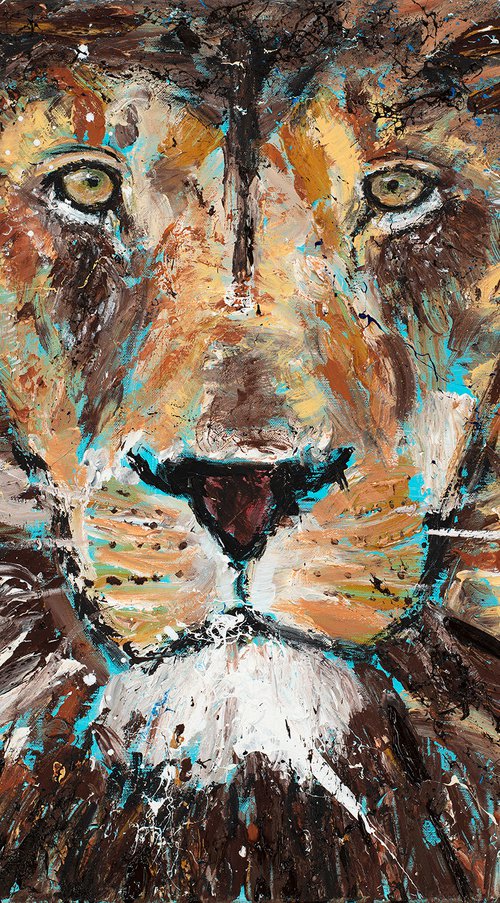 CECIL THE LION KING - 60 x 80 cm. - Oswin Gesselli - Series Hidden Treasures - male lion, wild cats art by Oswin Gesselli