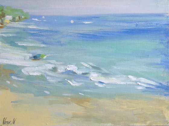 Perfect day.  Oil painting original modern seascape sunny day