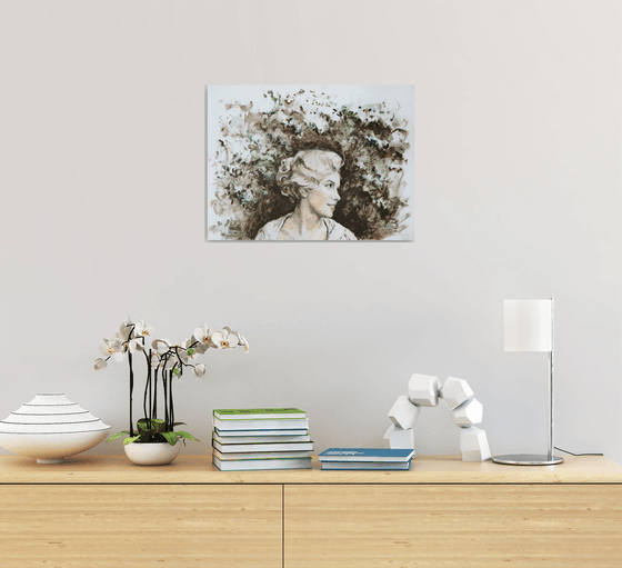 Marilyn Monroe as British lady - 19x14in contemporary minimalistic mixed media painting