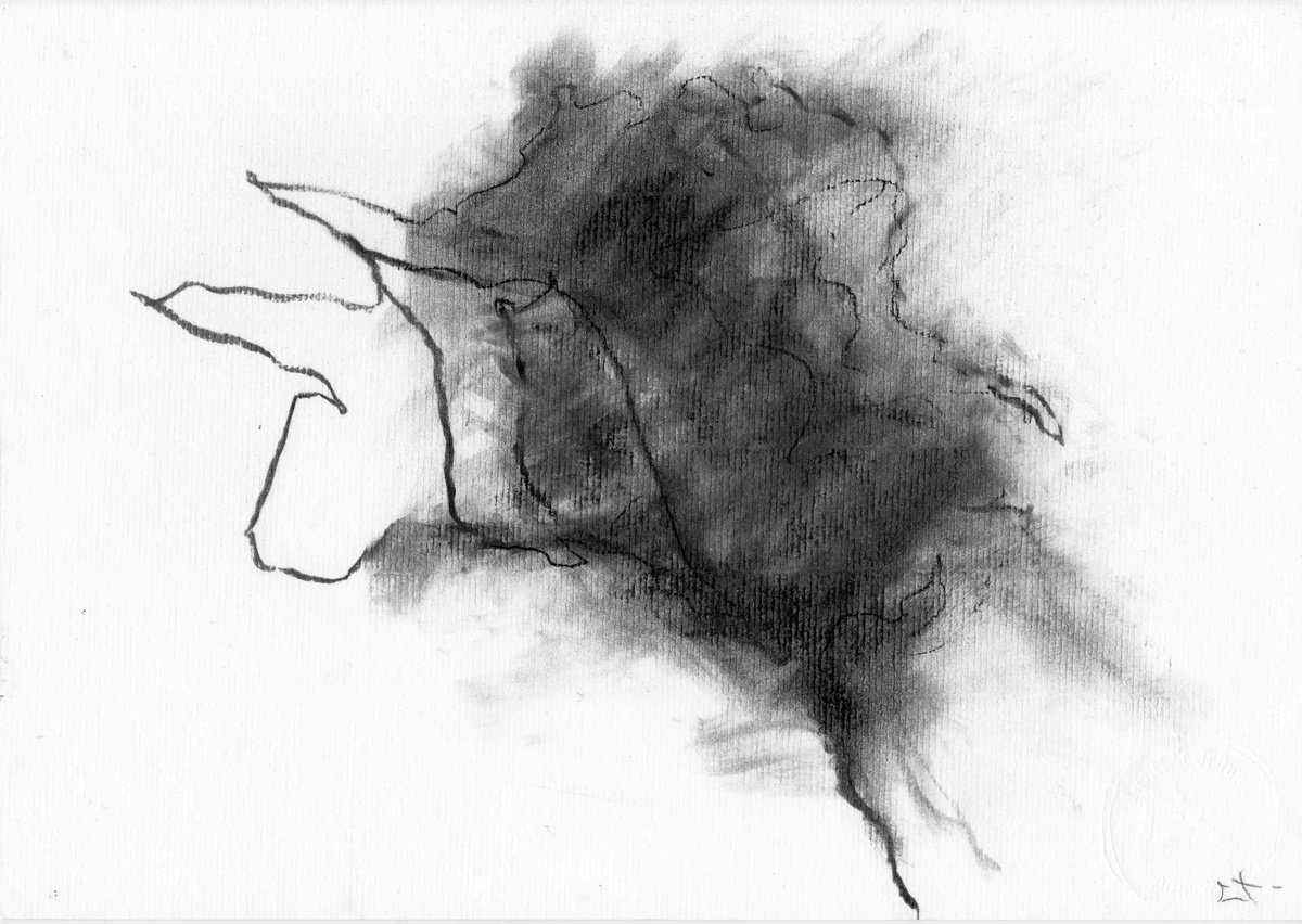 Abstract Botanical Charcoal Drawing By Lionel Le Jeune, 12 X 8", Tree, Original Artwork