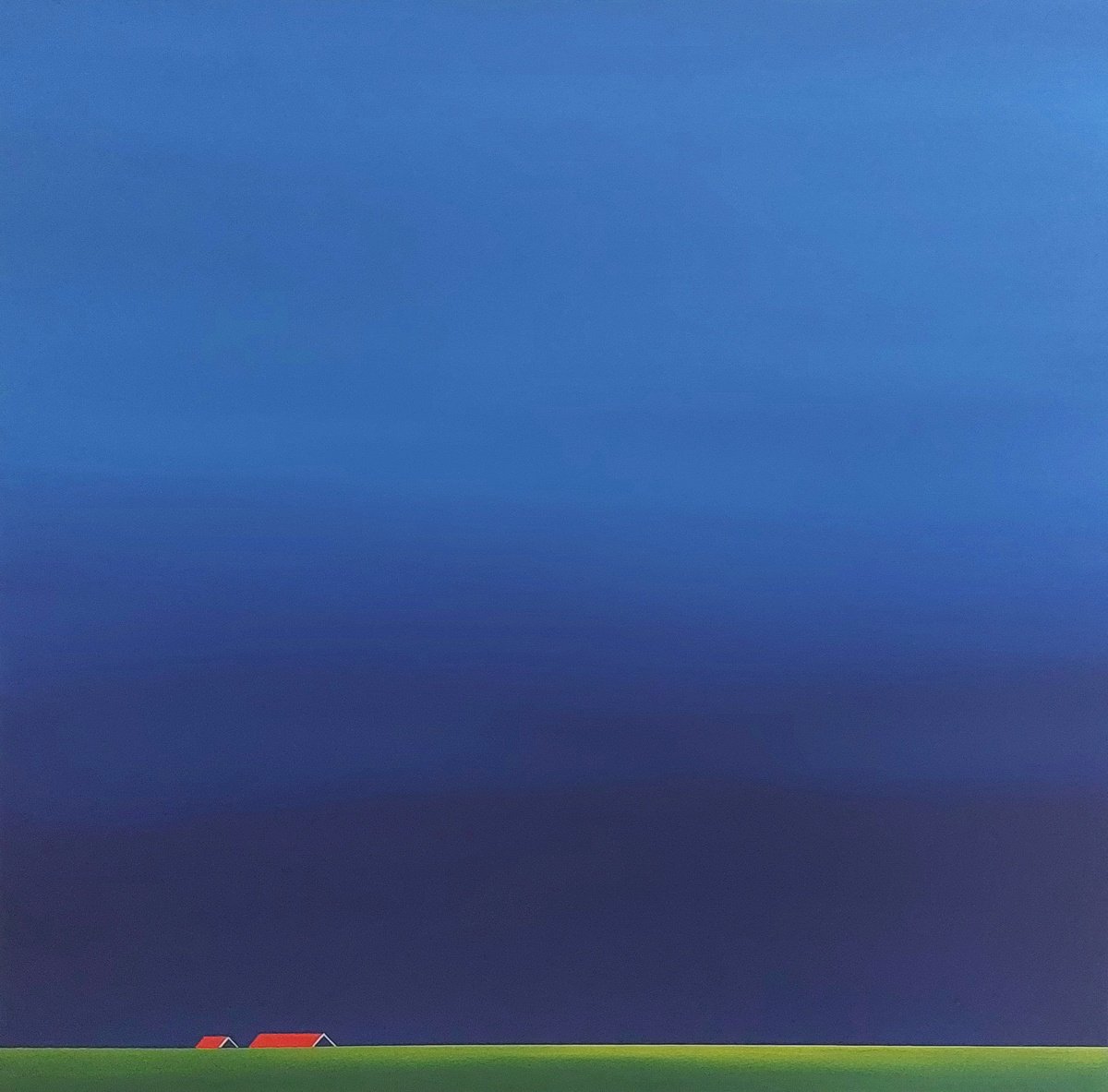 Surrealistic Landscape Acrylic Painting By Nelly Van Nieuwenhuijzen, 35 X 35", The Last Light Of The Day, Original Artwork