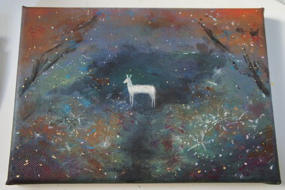 Deer In Meadow Moonlight