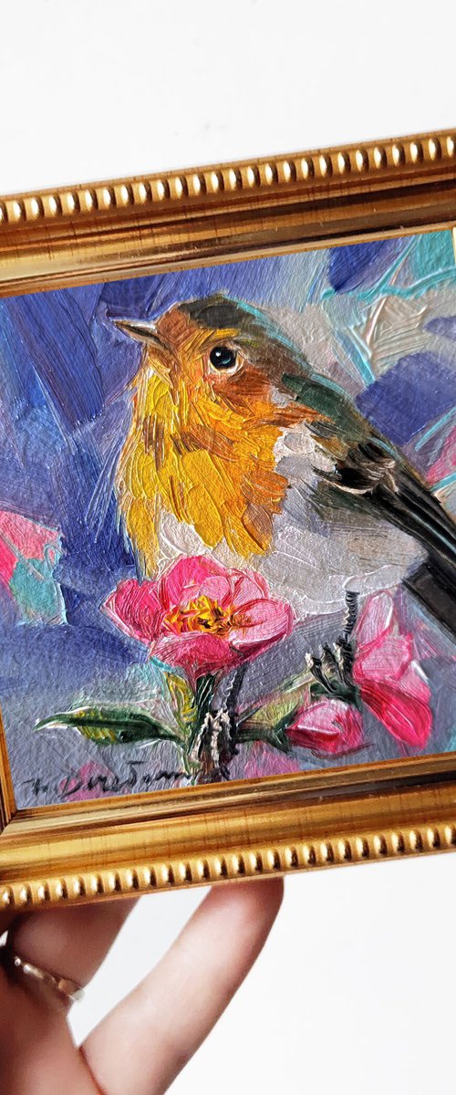 Robin bird painting by Nataly Derevyanko