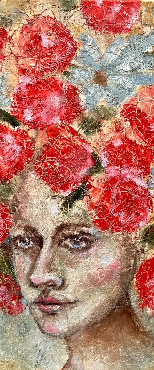 Woman with Red Flowers by Alexandra Jagoda (Ovcharenko)
