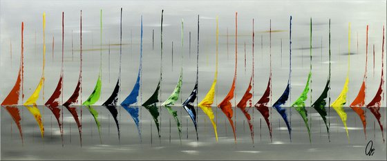 Regatta - Abstract- Colourfull Sailboat Painting- Large Acrylic Art Canvas Wart Art Ready to hang