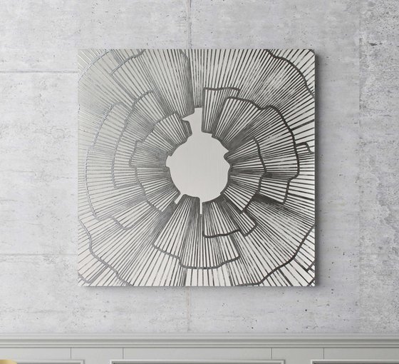 "Spark" High textured silver acrylic art