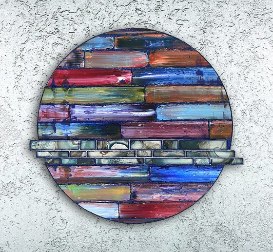 "Fixer Upper" - Original PMS Assemblage Sculptural Painting On Wood and Marbled Glass Backsplash Tile - 26 x 24 inches