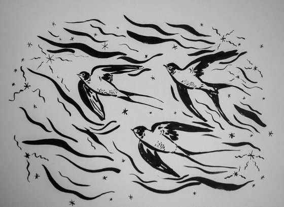 Swallow Study, Swallows Flying