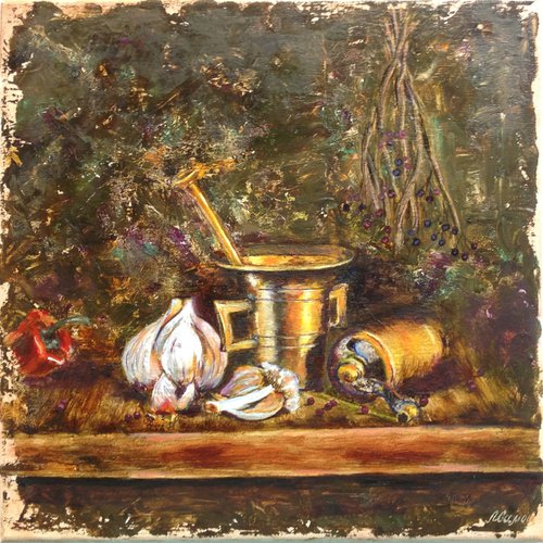 Still life with garlic. by Liubov Samoilova